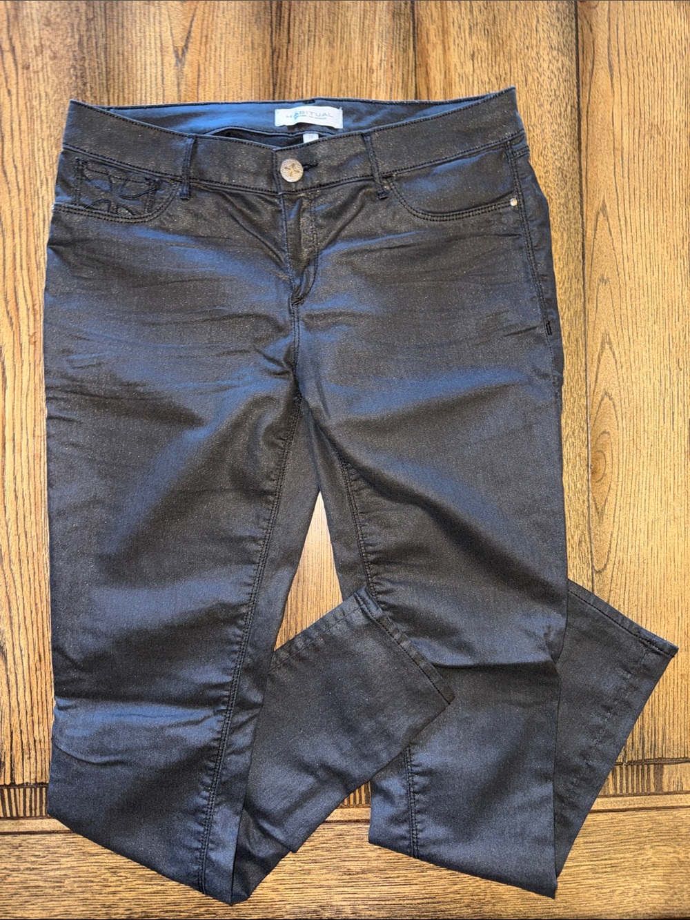 Habitual Rocket Girl Women's Black Skinny Jeans - Coated Shimmer Finish
